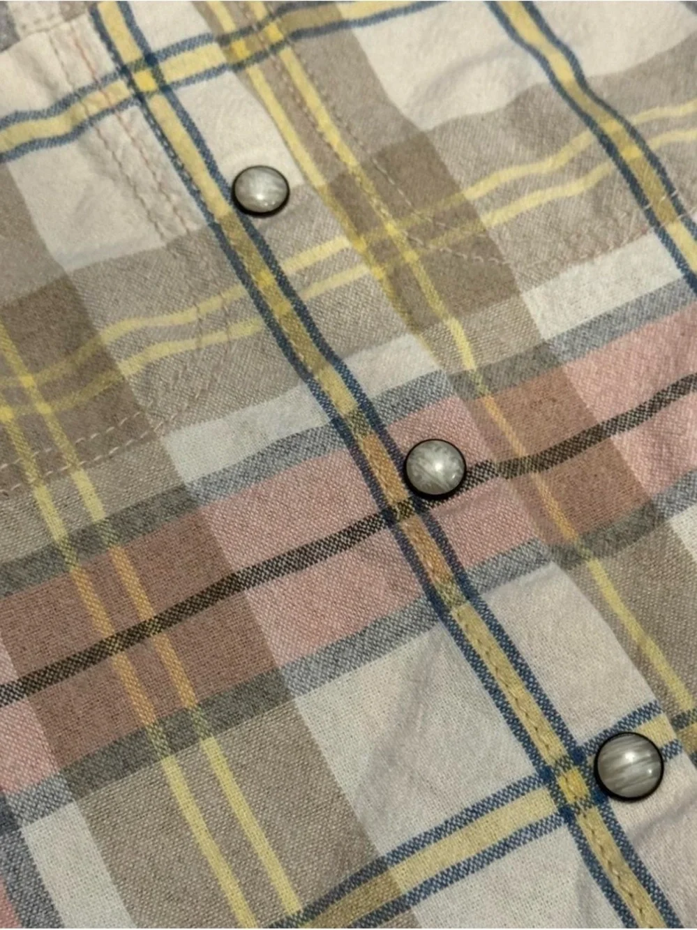 Zara Size 2-3 Plaid Button Up Shirt Pink Yellow Beige Preppy